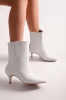 Shoeberry Women's Kerry White Skin Short Heel Boots White Skin