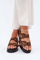 Boto Sandały Damskie Na Platformie I Koturnie Z Klamrami Panterka Brązowe Genorre