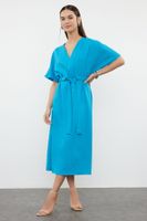 Trendyol Blue Belted A-Line/A-Line Midi Woven Dress