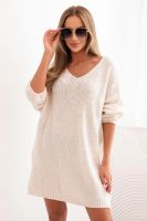Kesi Włoski Plus Size women's dress wool with V-neck light beige
