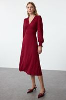 Trendyol Burgundy Waist Opening Corsage Detailed Midi Woven Dress