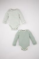 DEFACTO Baby Boy Newborn Baby Collar Striped Ribbed Camisole 2 Long Sleeve Snap Snap Bodybuilding