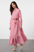 Trendyol Fuchsia Belted Skirt Flounced Floral Patterned Lined Woven Dress