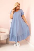 Kesi Włoski Sukienka damska plus size z krótkim rękawem i falbaną z lekkiej wiskozy jeansowa
