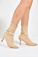 Fox Shoes Beige Pearl Accessory Knitwear Women's Boots