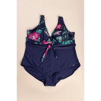 Plus Size Einteiliger Badeanzug Mit Blumendruck, Lila