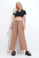 Trend Alaçatı Stili Women's Camel Waist Elastic Wide Leg Loose Woven Trousers