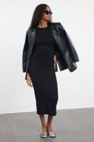 Trendyol Black Stone Detailed Slim/Fits the Body Midi Knitted Blouse/Skirt Top-Bottom Set