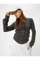 Koton Zipper Draped Sweatshirt High Collar Long Sleeve