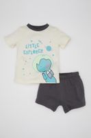 DEFACTO Baby Boy Pajama Set Glow in the Dark Crew Neck Combed Cotton Printed Short Sleeve Shorts