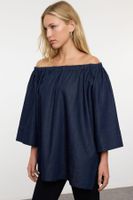 Trendyol Navy Blue Shoulder Detailed Oversize Denim Blouse