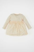 DEFACTO Baby Girl Crew Neck Long Sleeve Corduroy Skirt Floral Patterned Camisole Dress