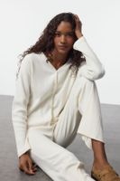 Trendyol Ecru Brushed Soft Ribbed Cardigan Knitted Pajama Set