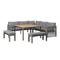 Ambia Garden JEDÁLENSKÁ TERASOVÁ SÚPRAVA 6-dielne, drevo, kov, textil