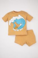 DEFACTO Baby Boy 2-Piece Set Printed Short Sleeve T-Shirt Top Elastic Waist Short Shorts Bottom