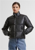 Women's quilted jacket made of synthetic leather black