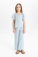 DEFACTO Girl 2-Piece Set Short Sleeve Buttoned Blouse Wide Leg Trousers