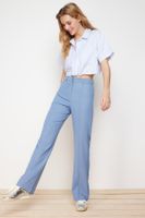 Trendyol Indigo Straight Cut High Waist Ribbed Stitched Woven Trousers