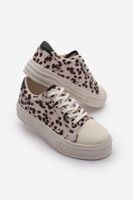 Marjin Women's Sneaker Thick Sole Leopard Sports Shoes Larka Beige Leopard