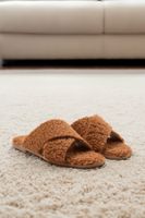 Trendyol Light Brown Fur Detailed Cross Strap Women's Slippers