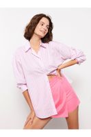 LC Waikiki Women's Front Button Closure Striped Long Sleeve Poplin Shirt