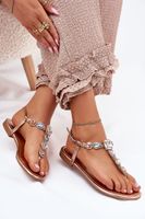 Boto Sandały Damskie Na Płaskim Obcasie Z Kryształkami Różowe Złoto Fiolalia