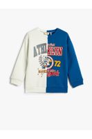 Koton College Sweat Color Block Raised Crew Neck Printed