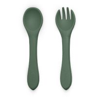 Petite&Mars Take&Match Silicone Cutlery galda piederums Misty Green 6 m+ 2 gab.