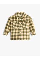 Koton Plaid Plush Shirt Coat With Pocket