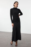 Trendyol Black Fitted Stand Collar Long Sleeve Flexible Maxi Knit Dress