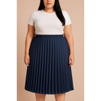 Plus Size Plisirana Midi Suknja, Tamnoplava