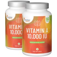 2er-Pack: Vitamin A 10.000 IE hochdosiert als bioaktives Retinylacetat. 180 Kapseln. Hohe Bioverfügbarkeit. Vegan | Essentials Sensilab