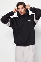 Trendyol Black Oversize/Wide Cut Labeled Color Block Fleece/Warm Sweatshirt