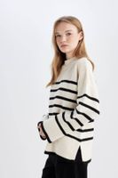 DEFACTO Oversize Wide Pattern Half Turtleneck Striped Knitwear Sweater