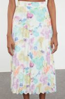 Trendyol Multicolored Woven Rose Pattern Oversize Pleated Skirt