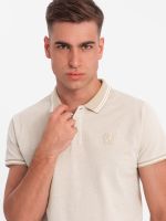 Ombre Melange men's polo shirt with striped collar - sand melange