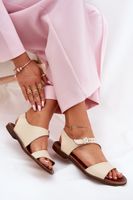 Női bőr lapos szandálok Zazoo 3014 bézs