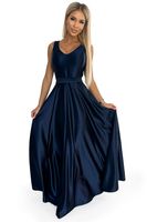 Long satin dress with neckline and bow Numoco