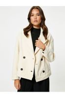 Koton Short Cachet Coat Double Breasted Buttoned Pocket Detailed