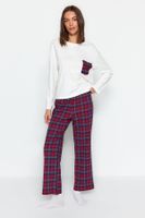 Trendyol White 100% Cotton Plaid Pocket Detailed Knitted Pajama Set