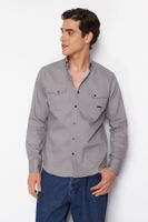 Trendyol Gray Regular Fit Denim Shirt with Snap Fasteners