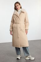 Trendyol Mink Oversize Molded Collar Plush Detail Belted Water Repellent Long Parka Puffer Coat