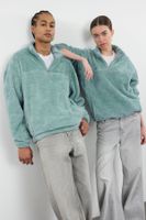 Trendyol Mint Unisex Oversize/Wide Cut Stand Collar Zippered Plush Basic Sweatshirt