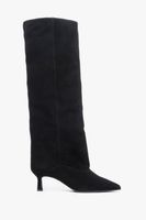 Estro: Czarne kozaki damskie z weluru naturalnego na niskim obcasie kielichowym
