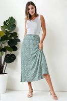 16652 Dewberry Womens Midi Woven Skirt-GREEN