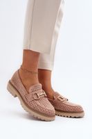 Women's openwork loafers with embellishment, pink Talesse