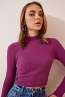 Happiness İstanbul Women's Light Damson Ribbed Turtleneck Crop Knitted Blouse