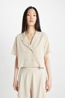 DEFACTO Crop Polo Neck Linen Blend Short Sleeve Shirt