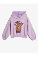 Koton Teddy Bear Print Hoodie with Sweatshirt. Elastic Waist and Cuffs, Long Sleeves.