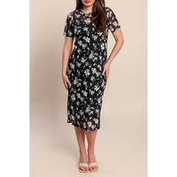 Elegantna Midi Haljina S Printom, Crna